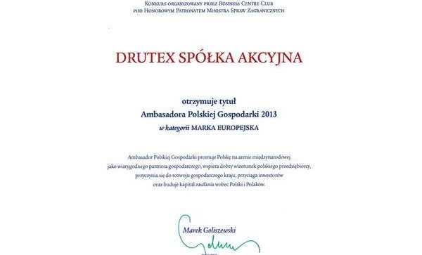 DRUTEX S.A. Ambasadorem Polskiej Gospodarki